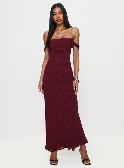 Azura Off The Shoulder Maxi Dress Burgundy