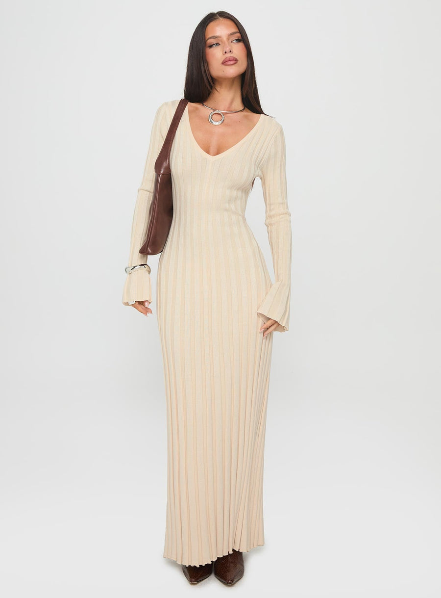 Gratuita Long Sleeve Rib Maxi Dress Cream · photo 3