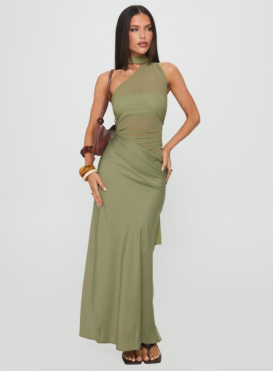 Indiara Halter Mesh Maxi Dress Green · photo 3