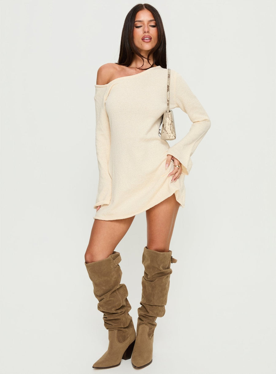 Jaede Off Shoulder Knit Mini Dress Cream · photo 3