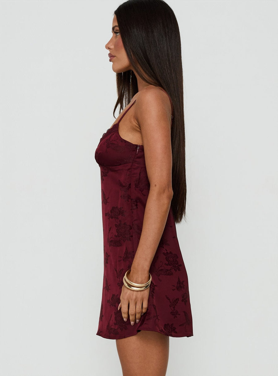 Had Me At Hello Lace Trim Mini Dress Burgundy · photo 3