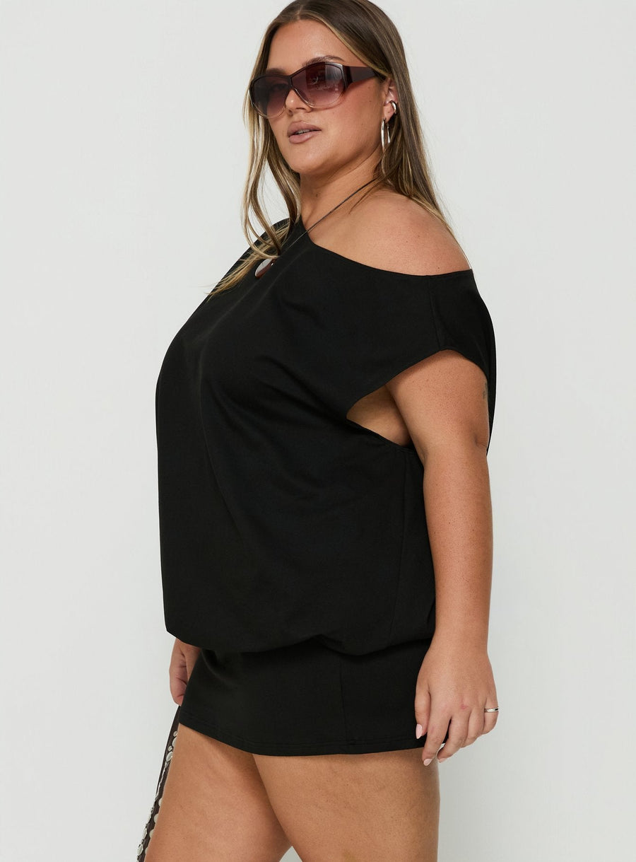 Ellah One Shoulder Drapey Mini Dress Black Curve · photo 3