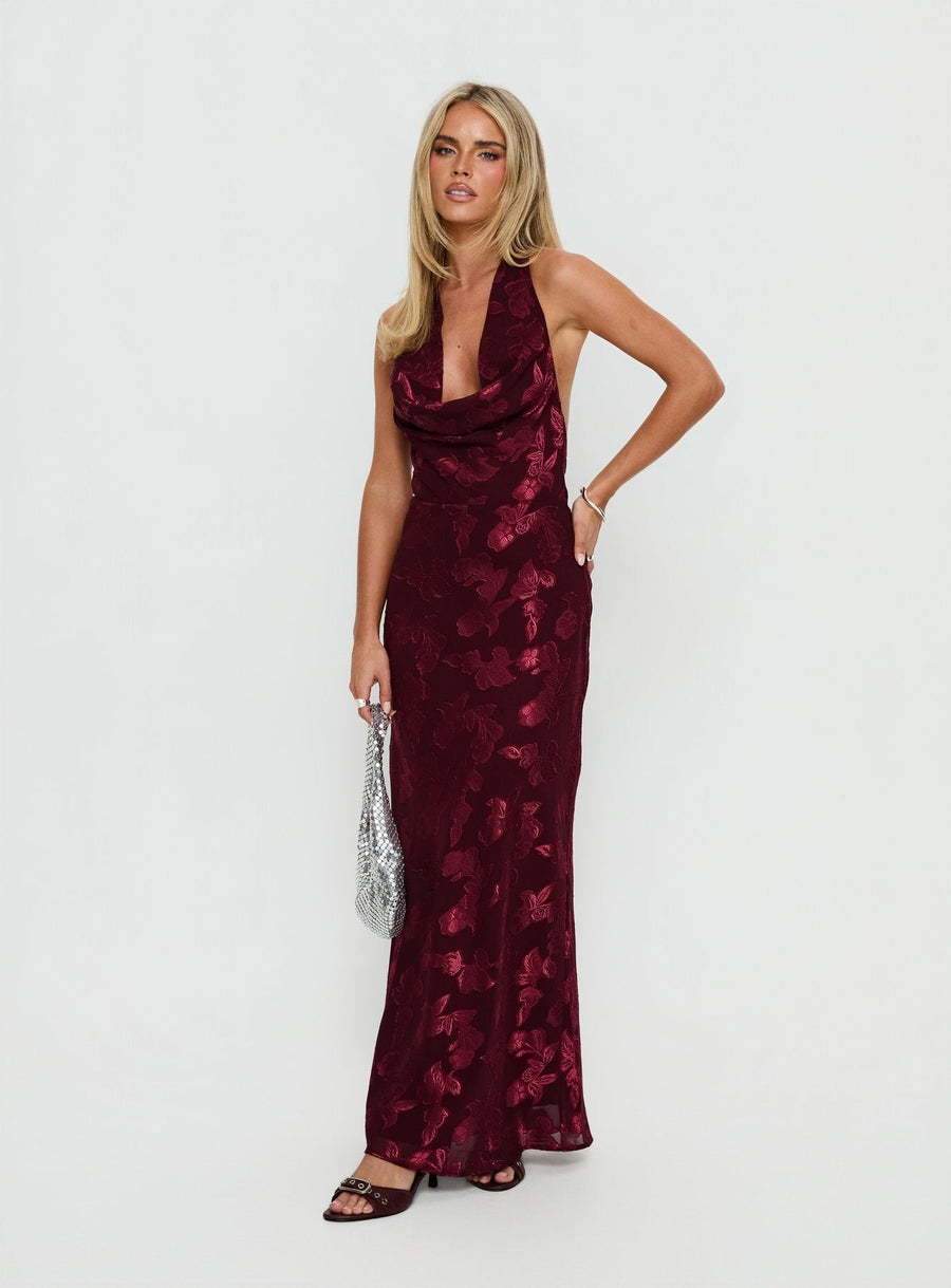 Jazminah Halter Cowl Neck Maxi Dress Burgundy · photo 2