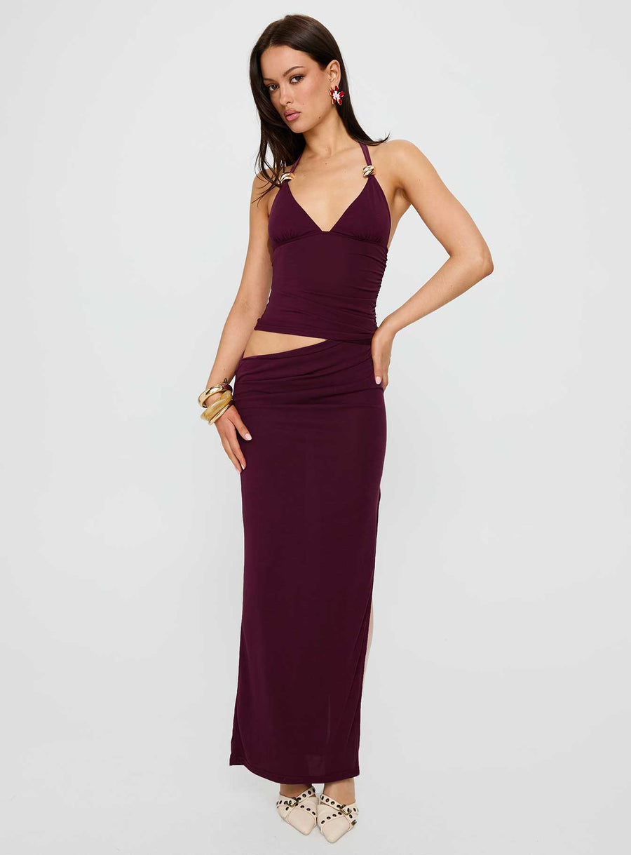 Imeraldia Hardware Halter Maxi Dress Currant · photo 3