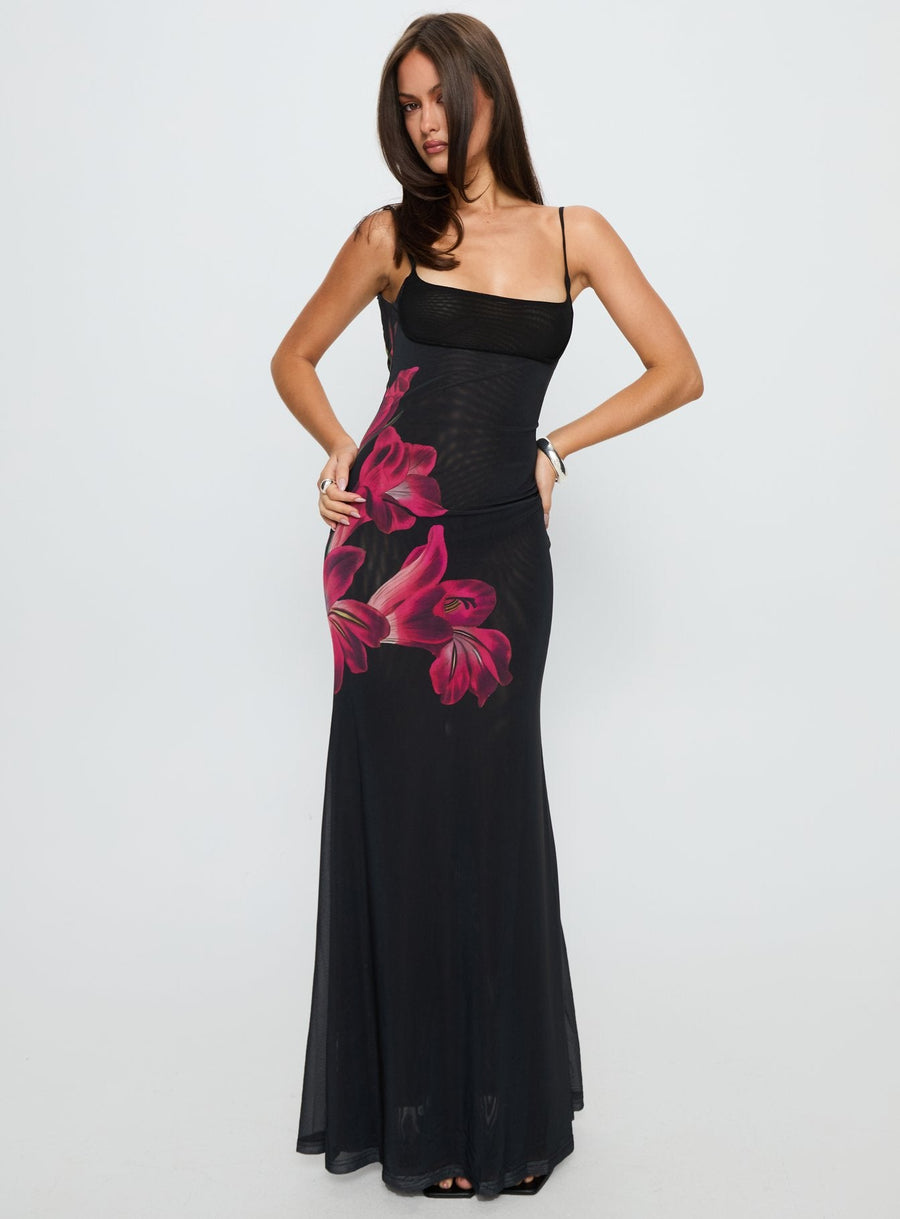 Fiadora Mesh Maxi Dress Black Floral · photo 3