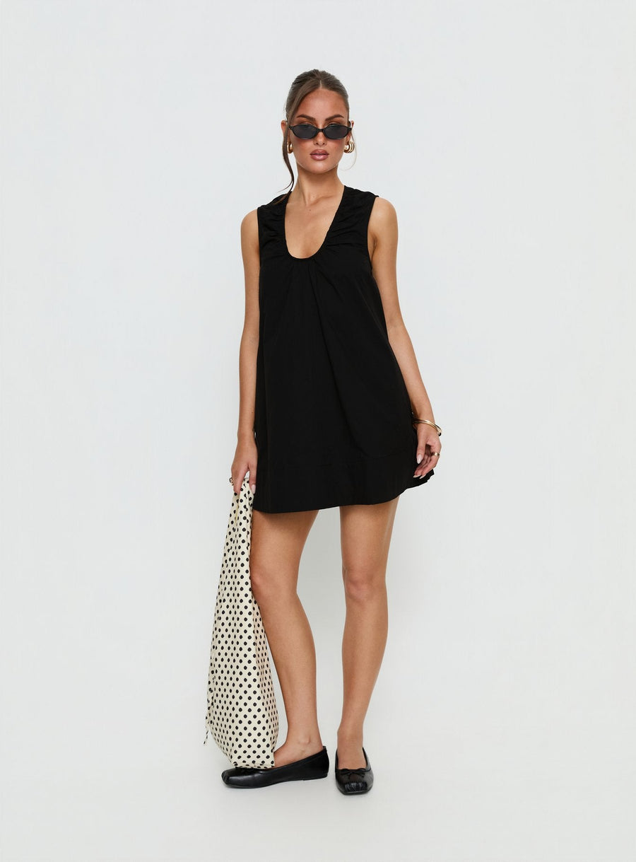 Eberta Ruched Baby Doll Mini Dress Black · photo 3