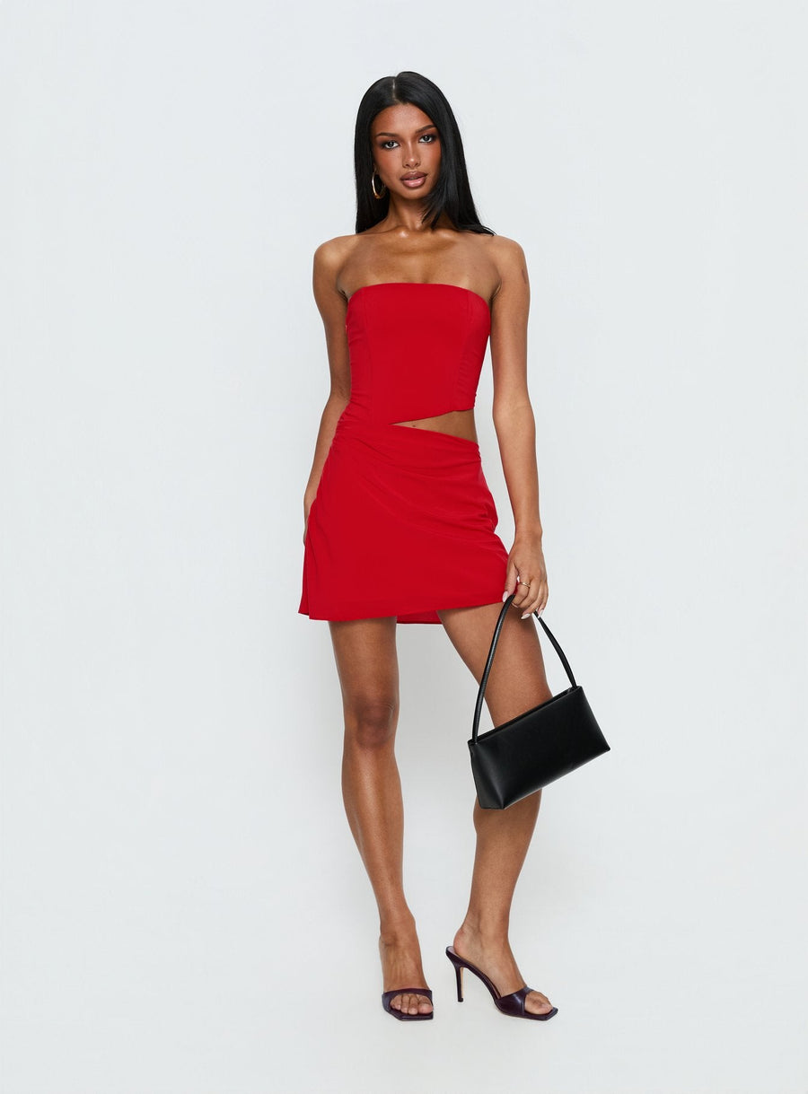 Jasira Strapless Drape Mini Dress Bold Red · photo 2