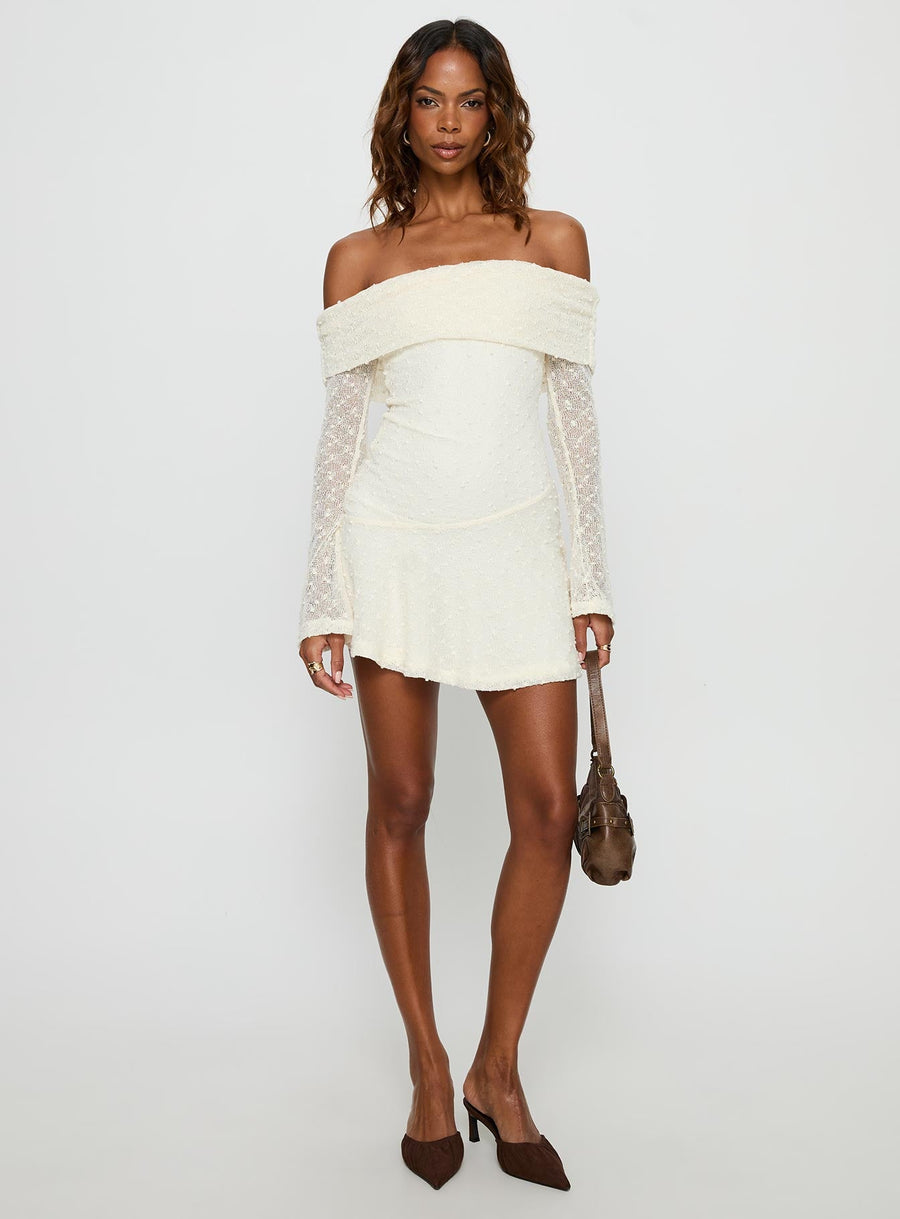 Ivee Off Shoulder Long Sleeve Mini Dress Cream · photo 3