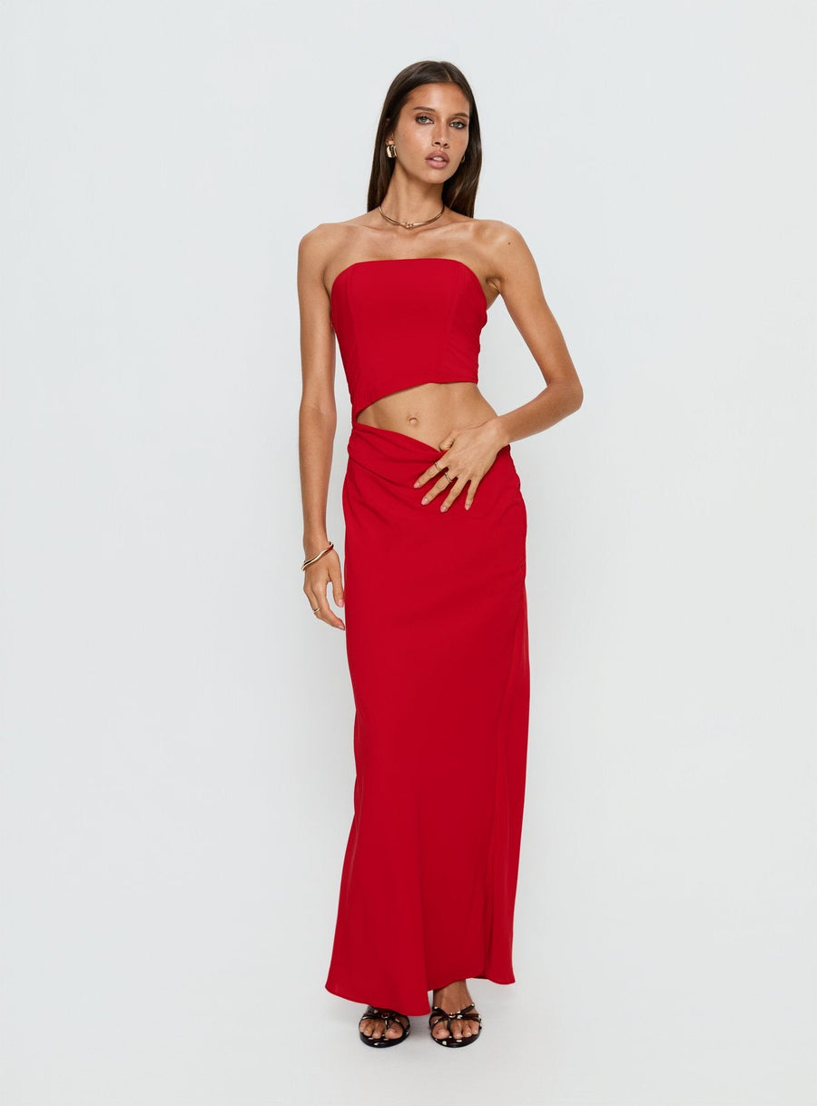 Jasira Strapless Drape Maxi Dress Bold Red · photo 3