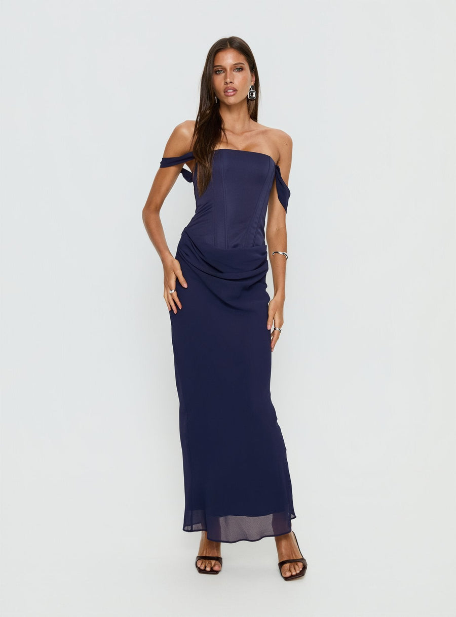 Joslyne Off Shoulder Corset Maxi Dress Navy · photo 3