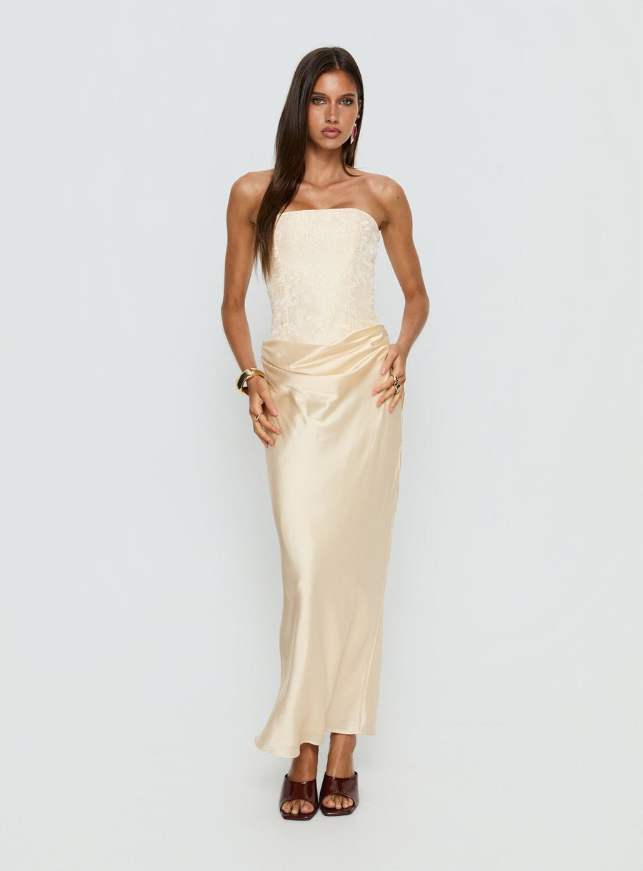 Jenevieve Strapless Drape Maxi Dress Lemon · photo 4