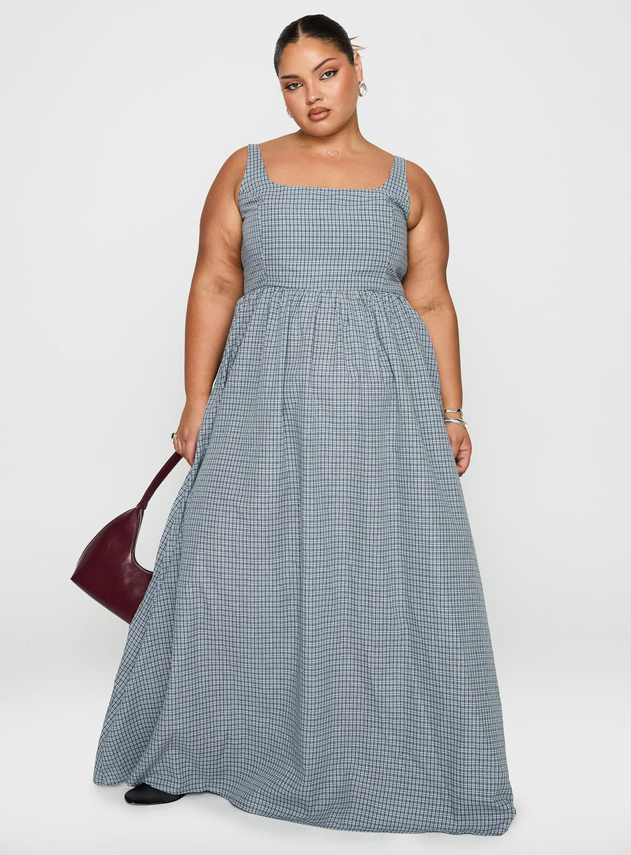 Cartmel Check Maxi Dress Navy Curve · photo 3