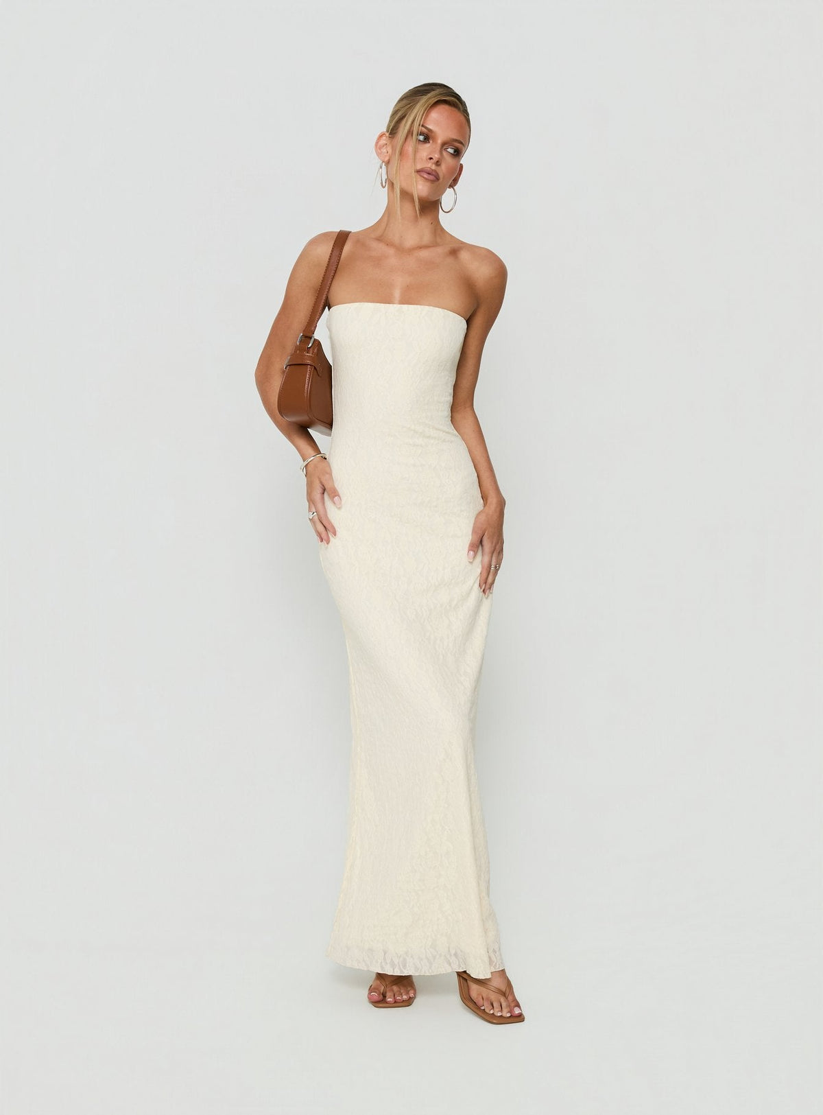 Annarosa Strapless Lace Maxi Dress Cream