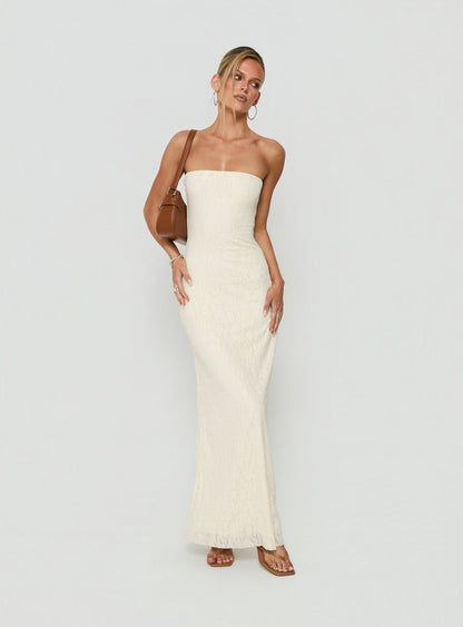 Annarosa Strapless Lace Maxi Dress Cream