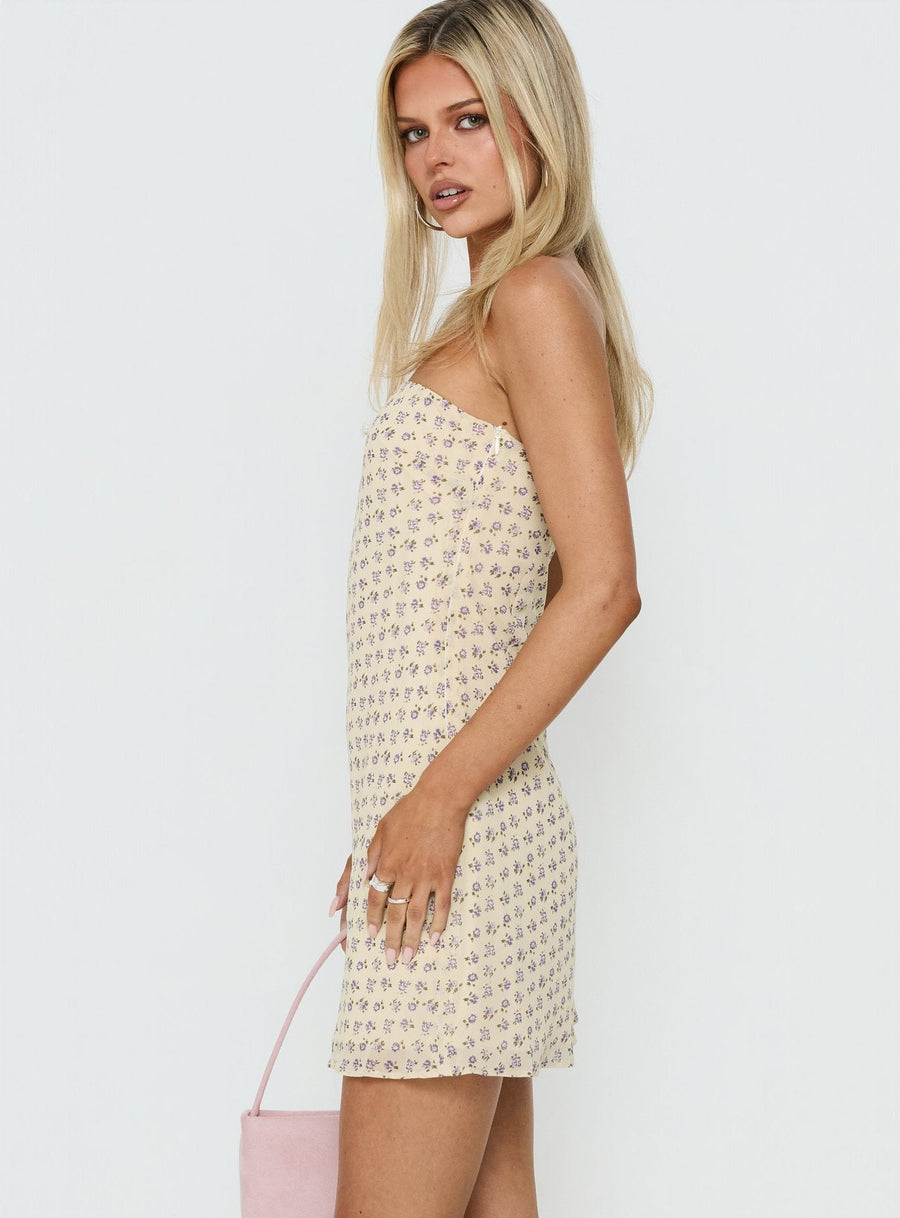 Ennia Strapless Mini Dress Yellow Ditsy Floral · photo 3