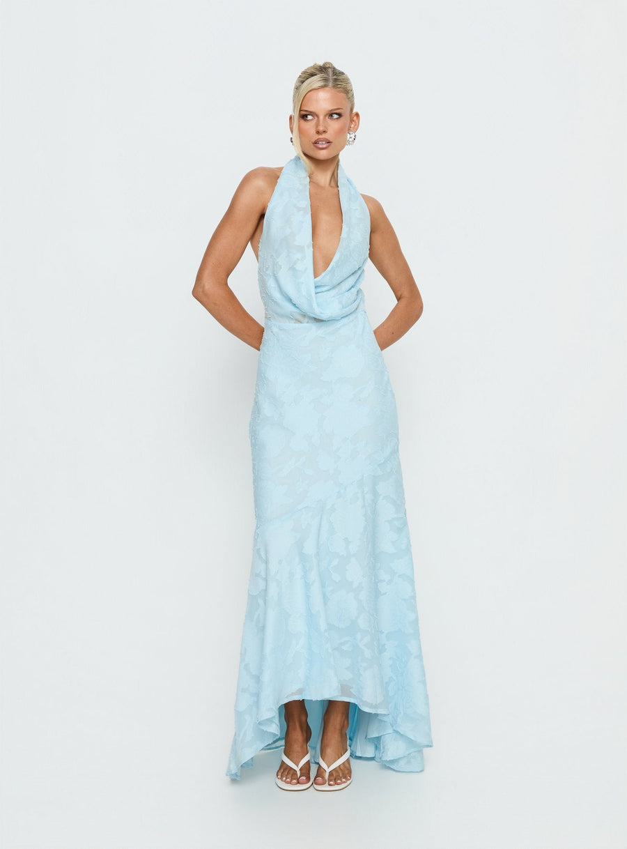 Invisible String Cowl Plunge Backless Maxi Dress Light Blue · photo 3