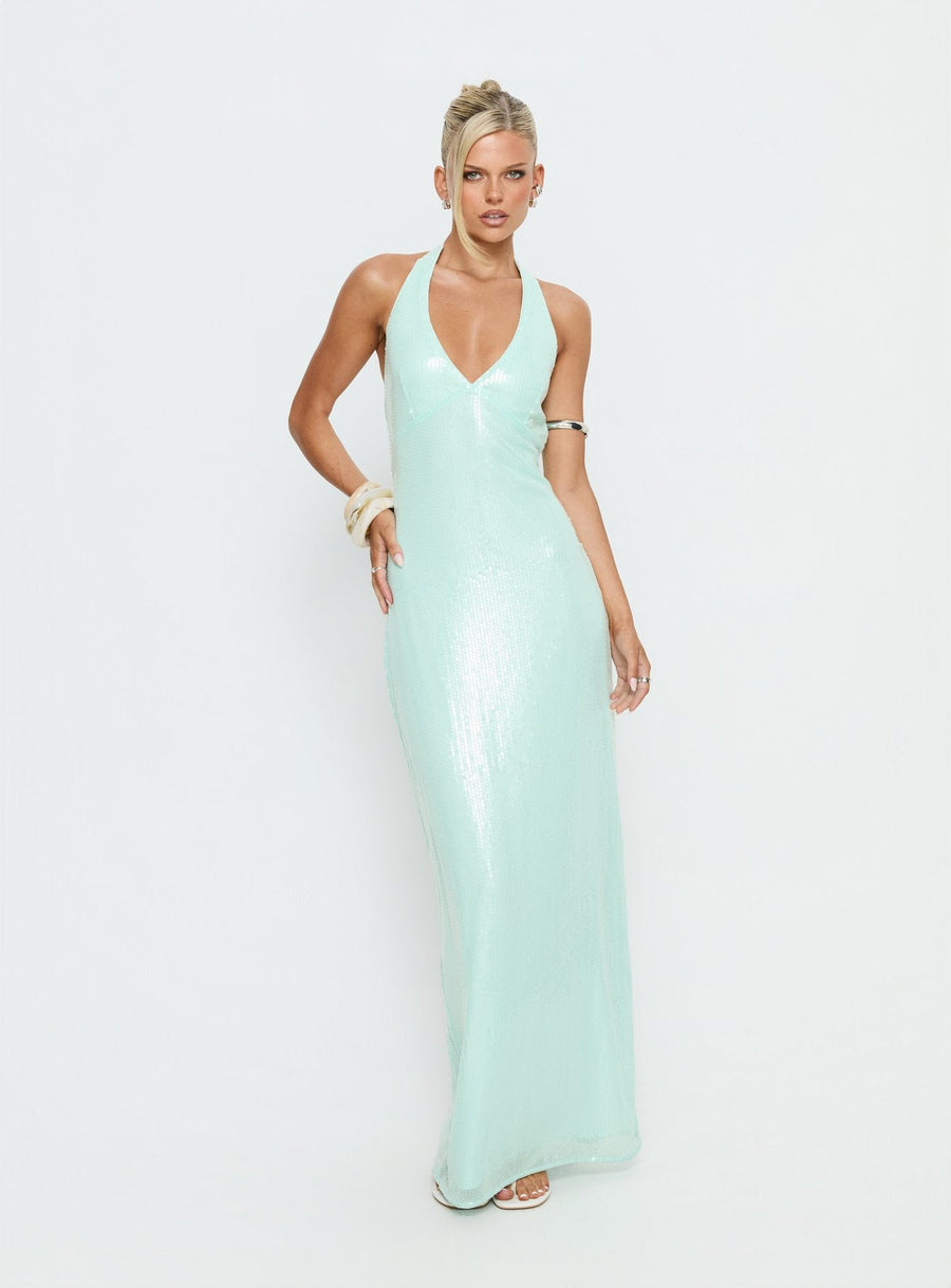 Isanna Halter Sequin Maxi Dress Jelly Mint · photo 3