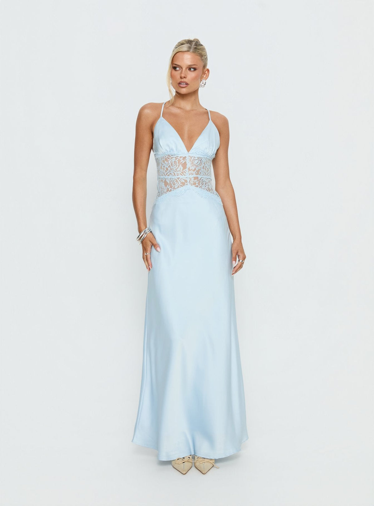Klairee Halter Lace Maxi Dress Icy Blue