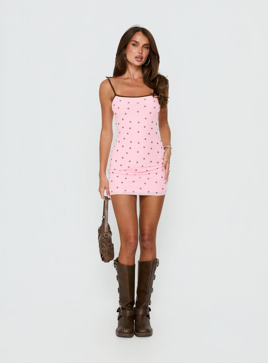 Isa Square Neck Mini Dress Pink Polka Dot · photo 3
