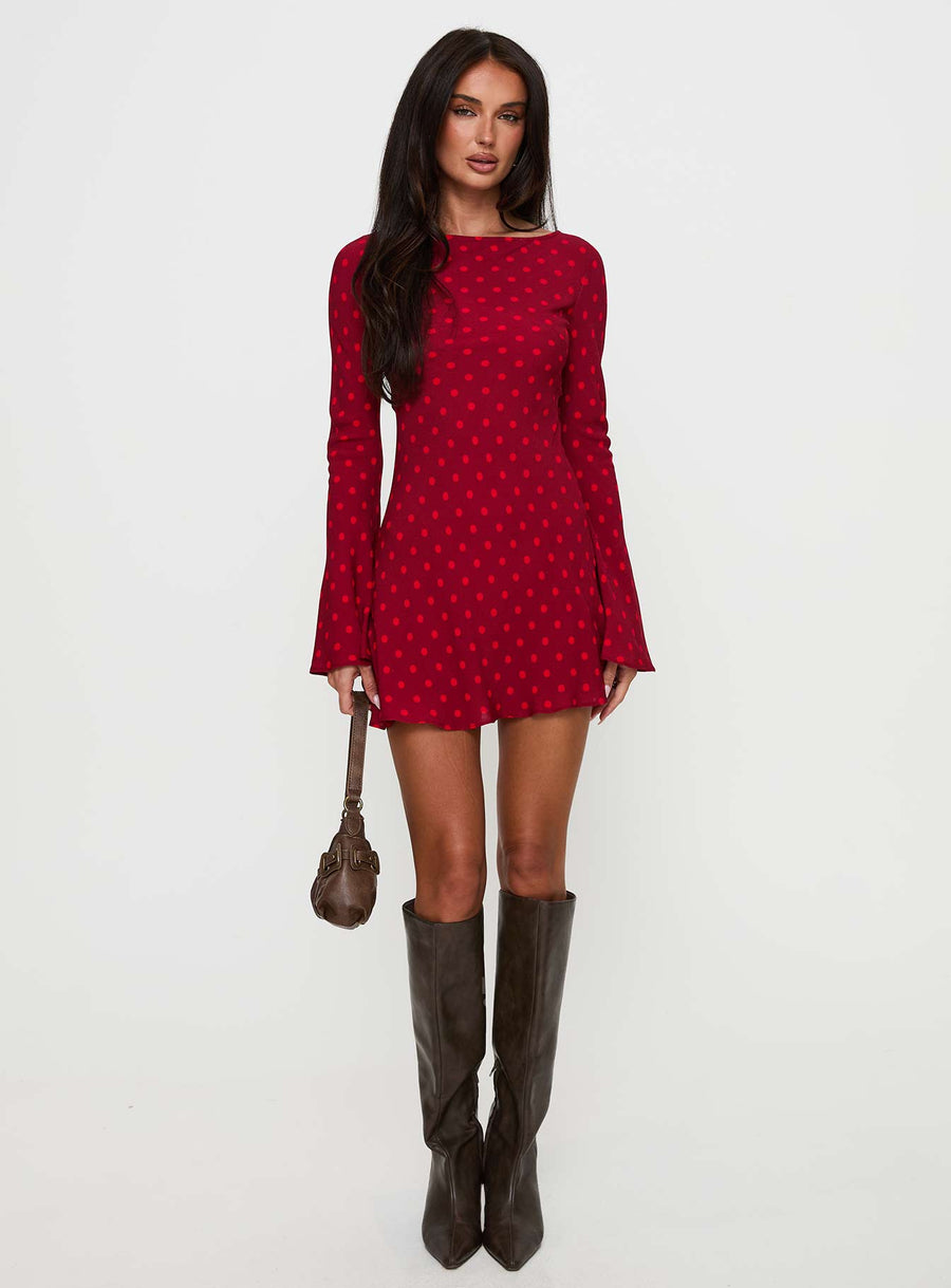 Good Graces Long Sleeve Mini Dress Red Dot · photo 3