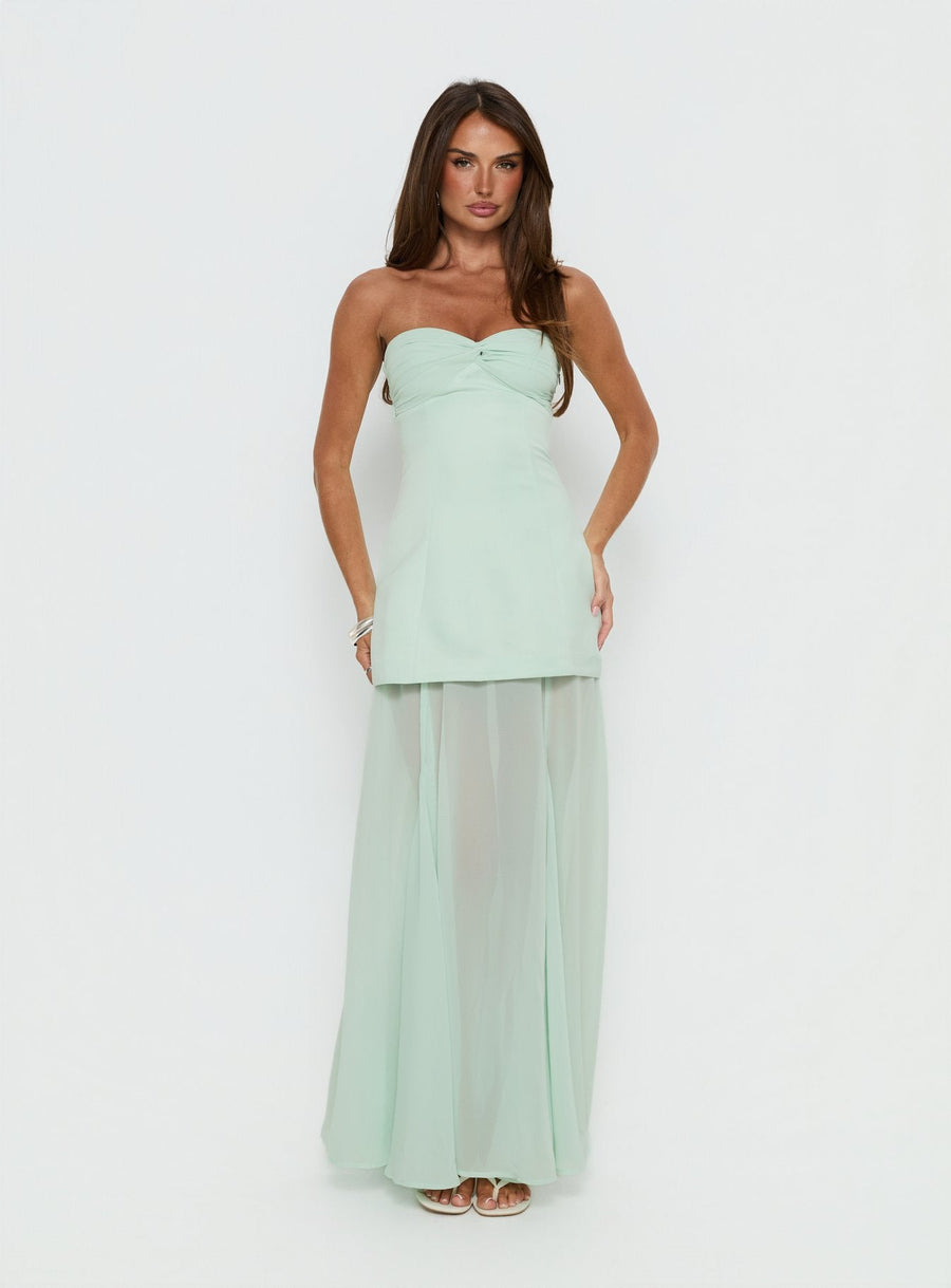 Flashy Sheer Chiffon Strapless Maxi Dress Green · photo 3