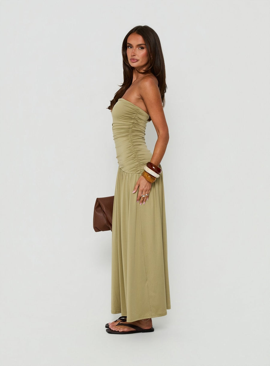 Isolina Strapless Ruched Maxi Dress Sage Green · photo 3