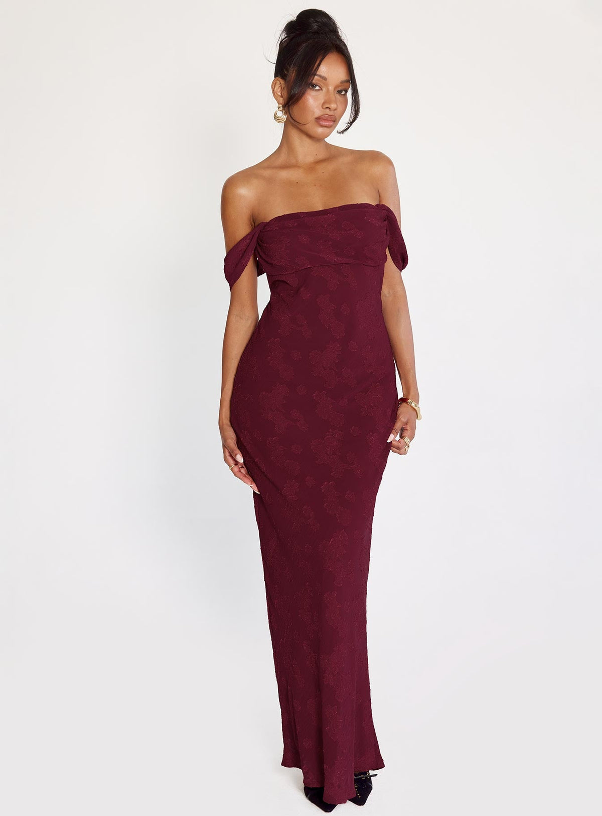 Azura Off The Shoulder Maxi Dress Burgundy