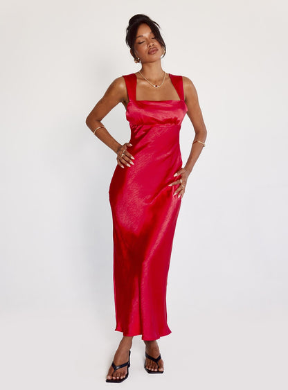 Radioactive Bias Cut Maxi Dress Red