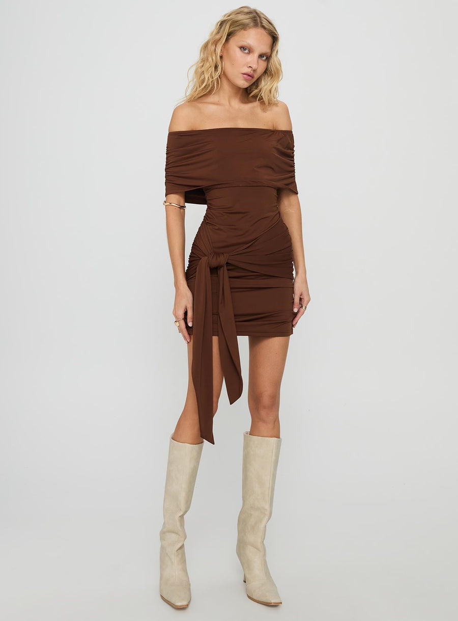 Island Girl Tie Skirt Mini Dress Brown · photo 3