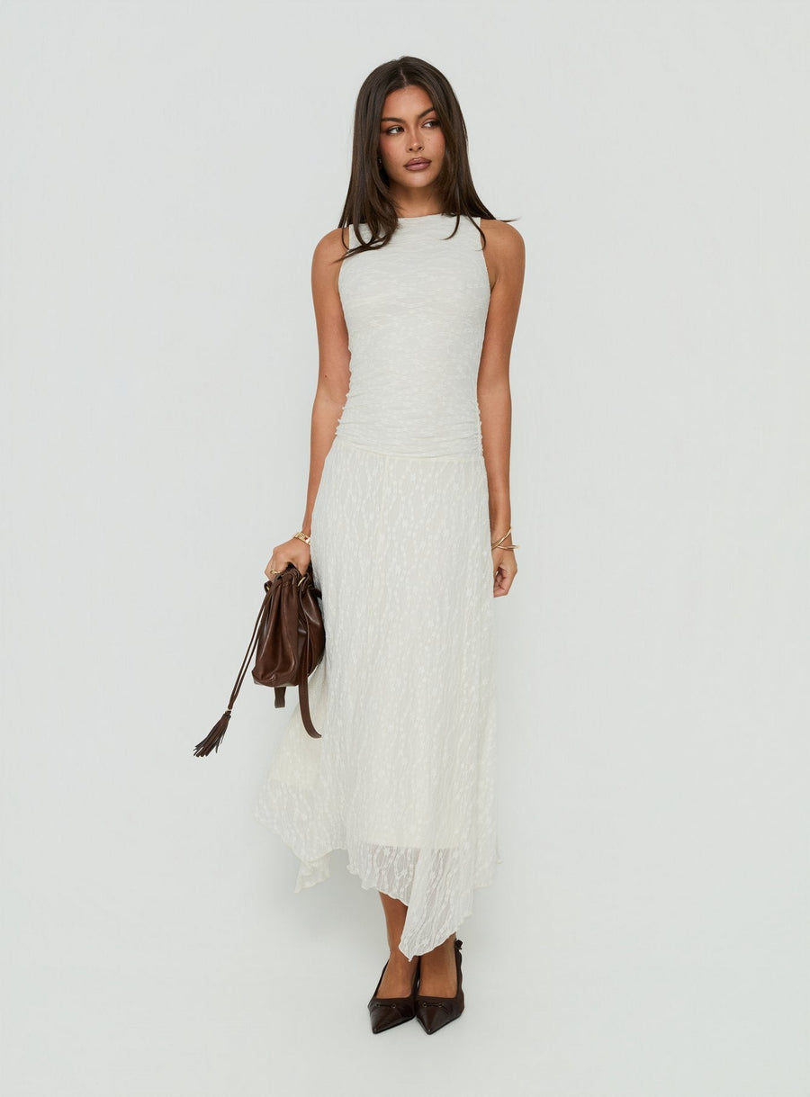 Enzina Lace Hanky Hem Maxi Dress Cream · photo 3