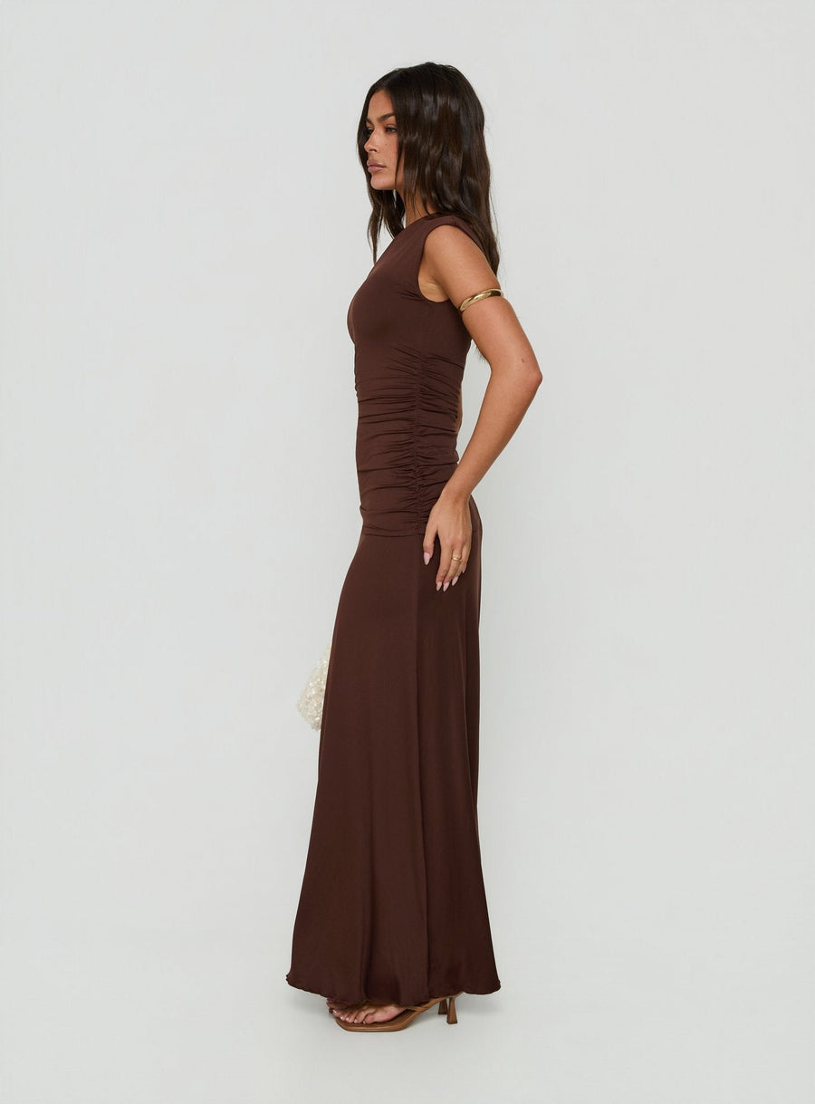 Gwenneth One Shoulder Maxi Dress Chocolate · photo 3