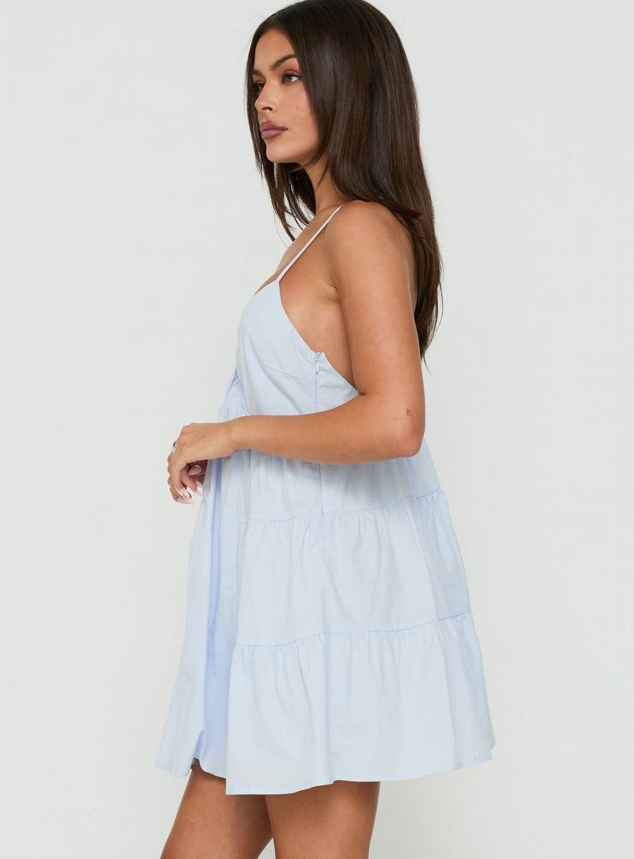 Giordana Vneck Babydoll Mini Dress Blue · photo 3