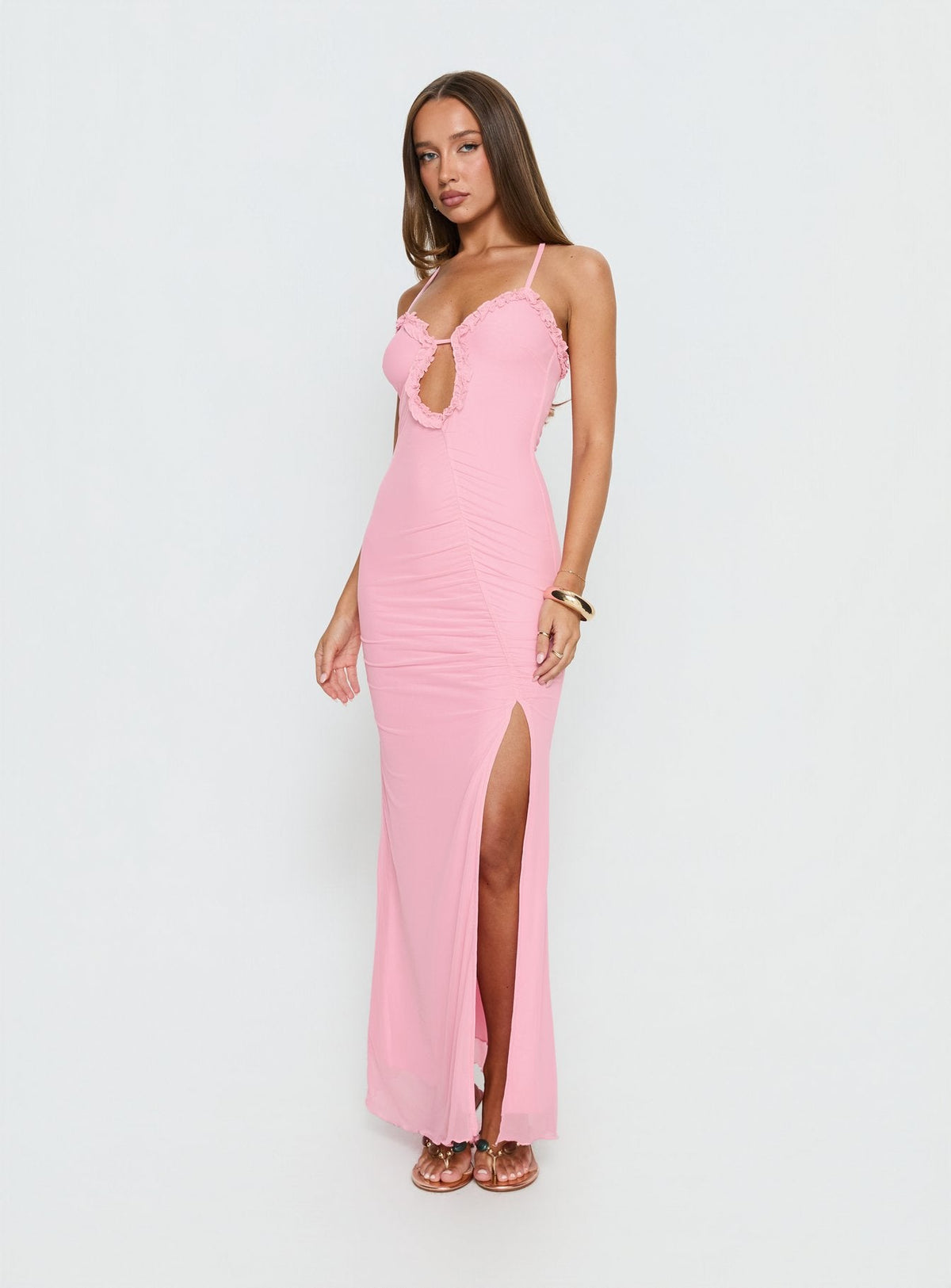 Soulina Ruched Maxi Dress Pink