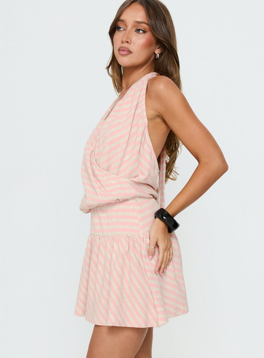 Joelie Halter Draped Mini Dress Pink / Grey Stripe · photo 3
