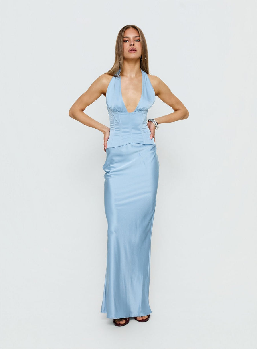 In A Trance Halter Corset Maxi Dress Blue · photo 3