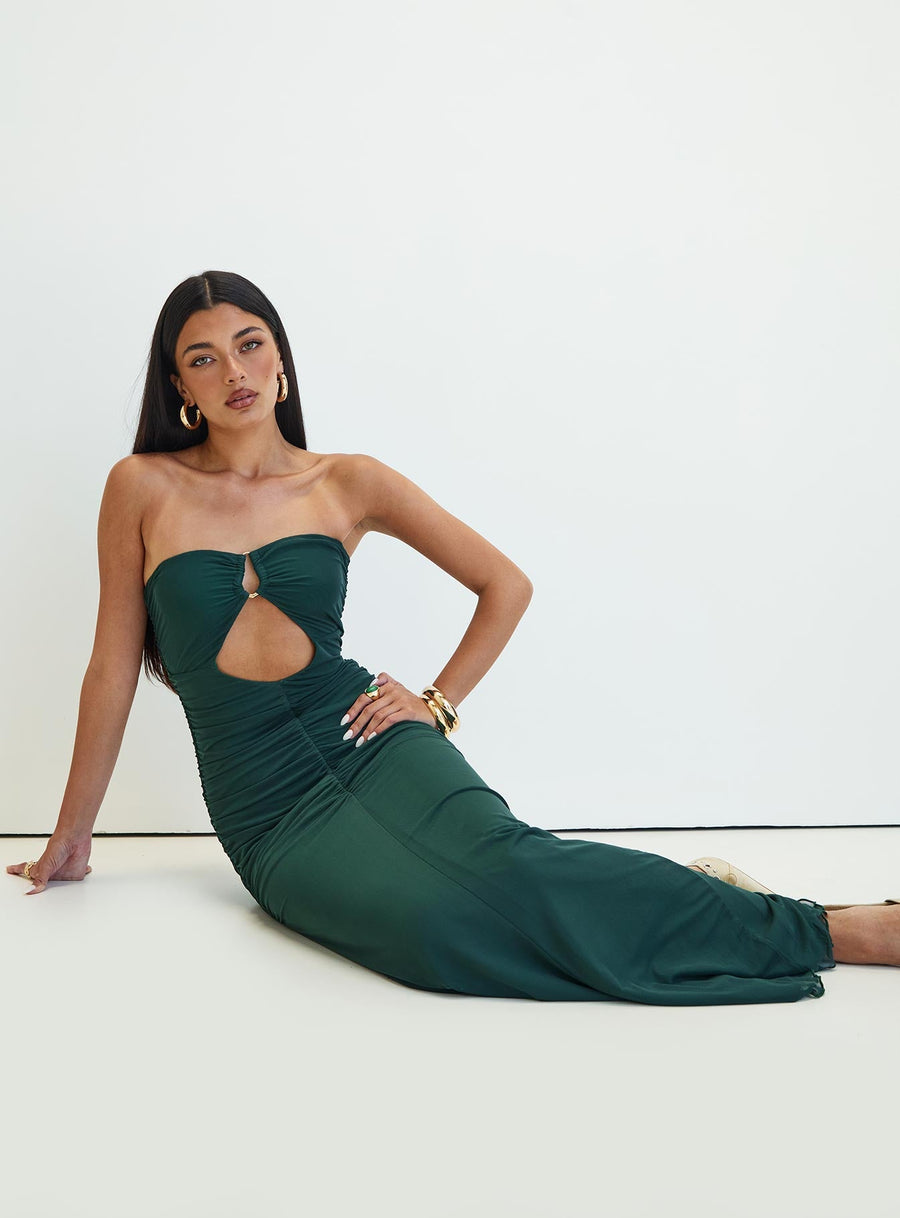 Gomeza Strapless Cut Out Maxi Dress Dark Green · photo 2