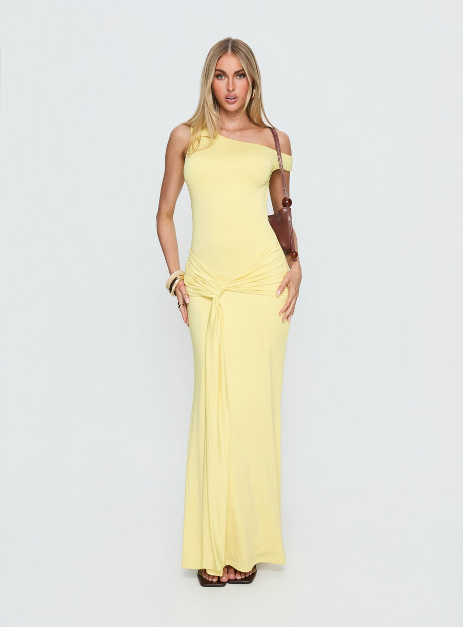 Get Lucky Drape One Shoulder Maxi Dress Lemon Yellow · photo 2