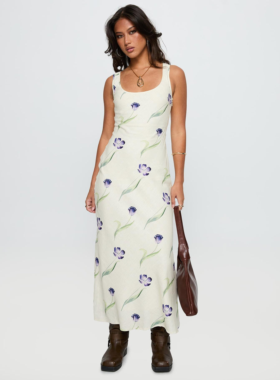 Jessabelle Linen Blend Midi Dress Cream Floral · photo 3