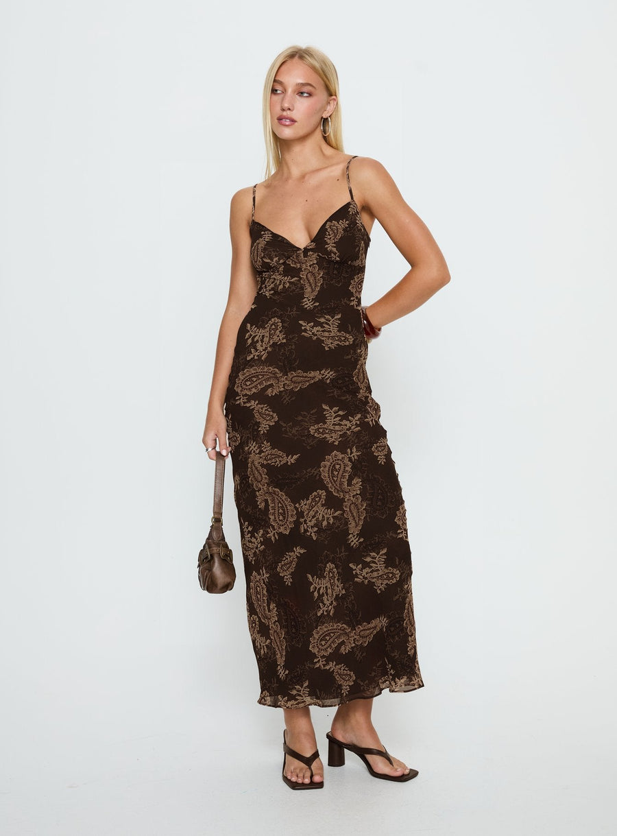 Jemimah V Neck Maxi Dress Brown Paisley · photo 2