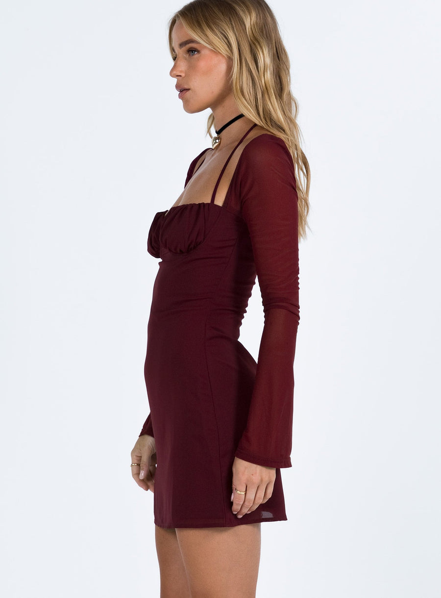 Dyer Sheer Sleeve Mini Dress Burgundy · photo 4