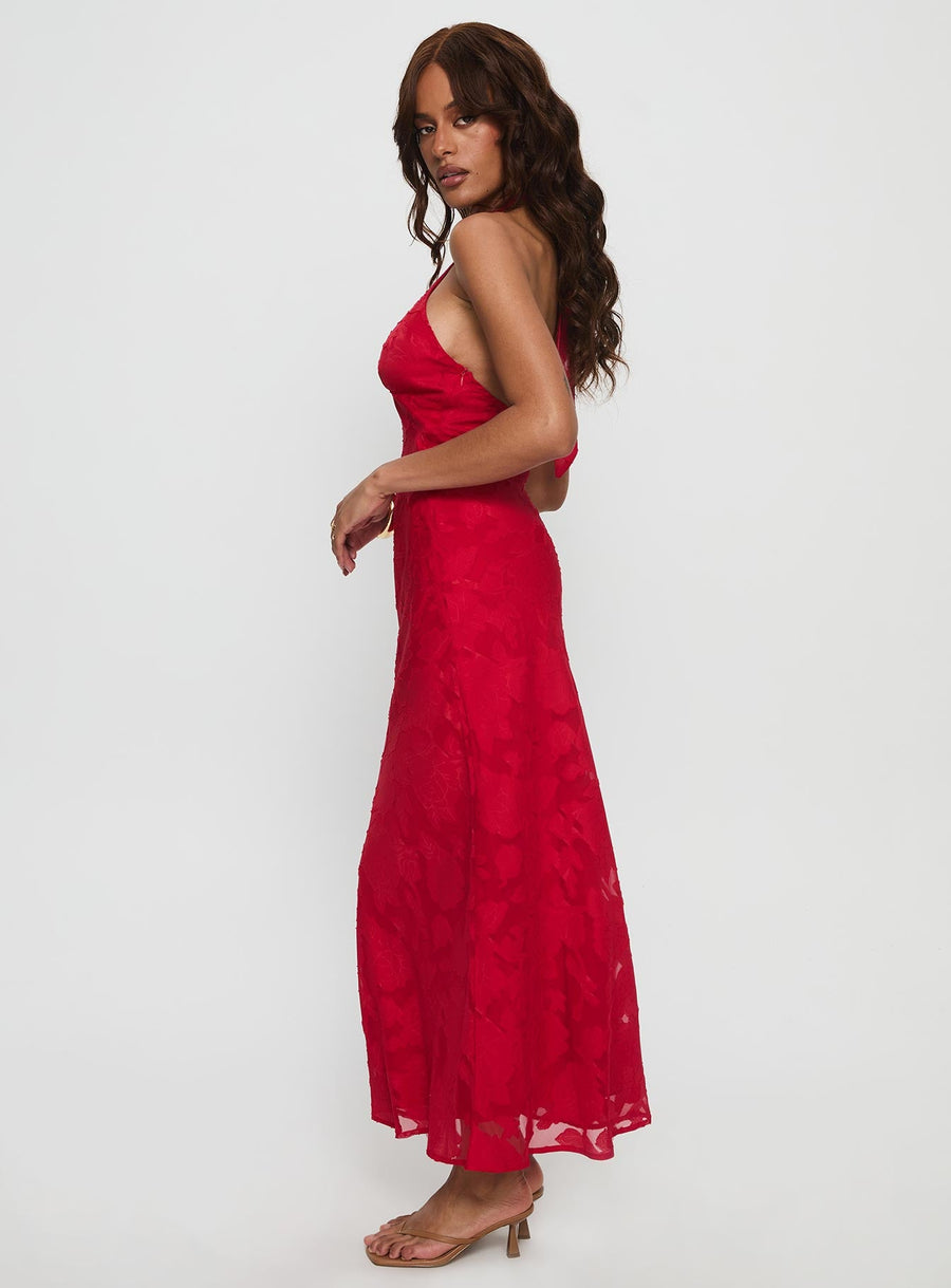 Ending Credits Halter Twist Maxi Dress Red Burnout · photo 3