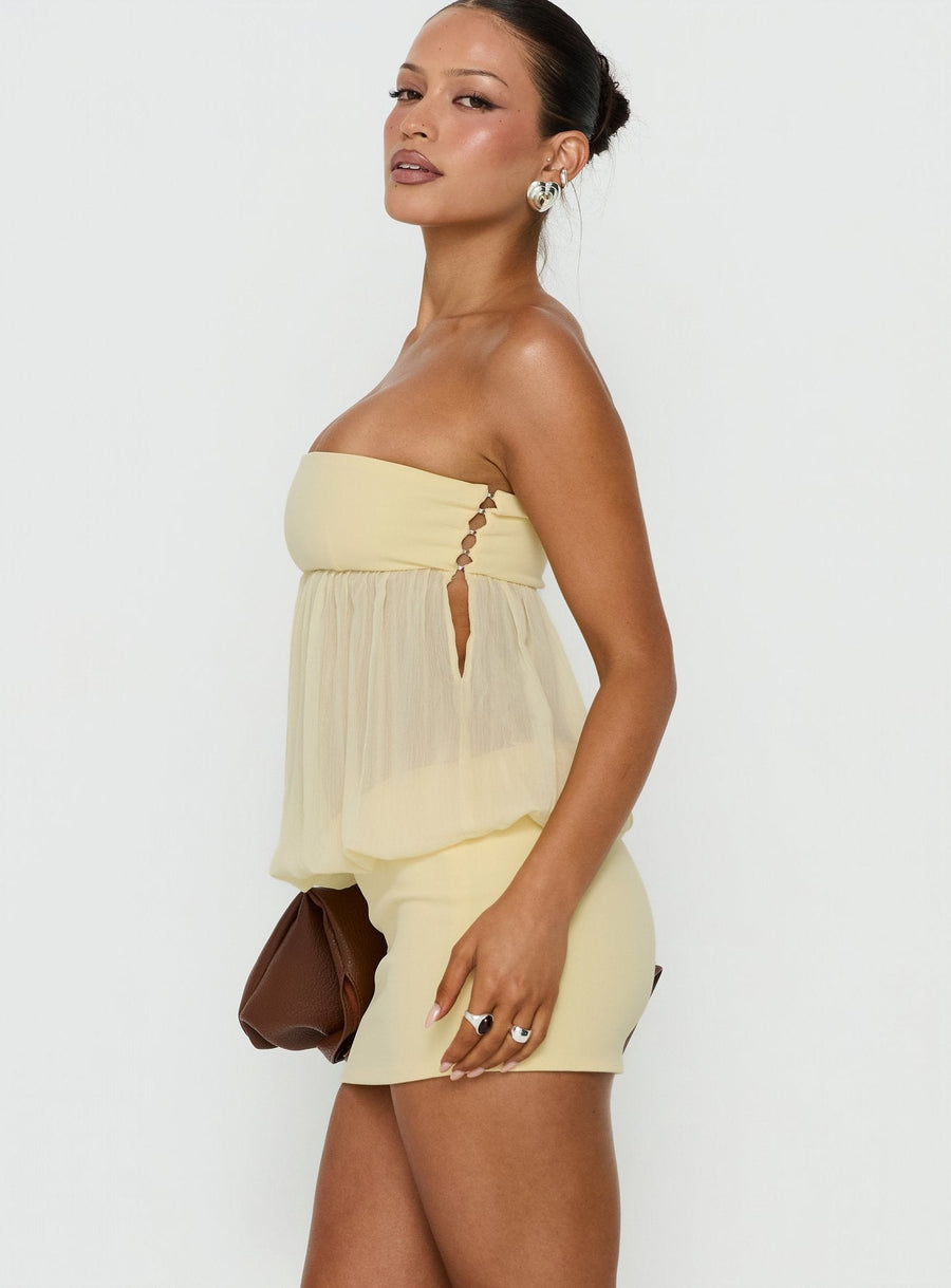 Howland Strapless Sheer Blouson Mini Dress Yellow · photo 4
