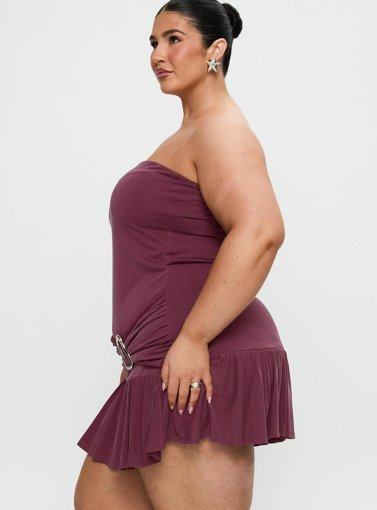 Love Lingers Strapless Mini Dress Burgundy Curve