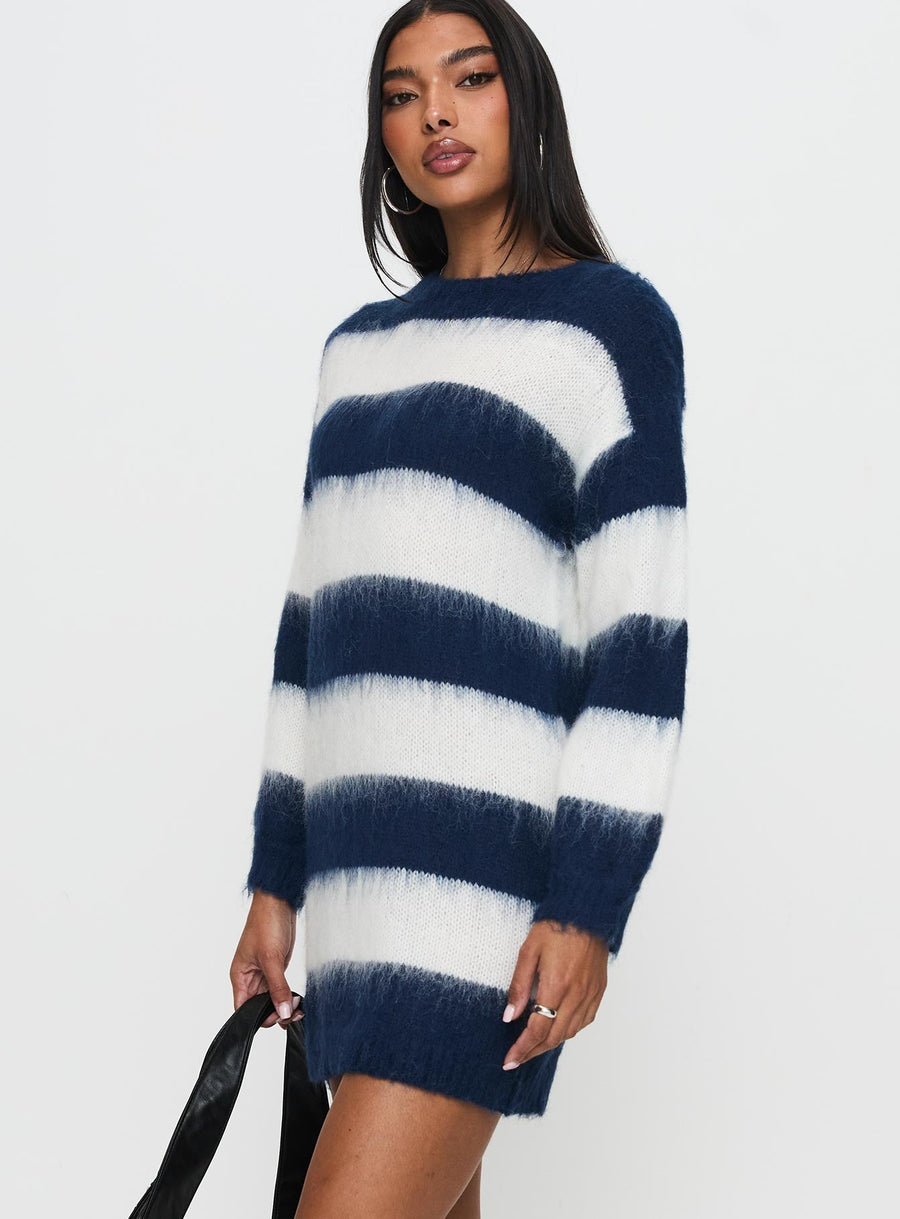 Iryna Long Sleeve Knit Mini Dress Navy / White Stripe · photo 3