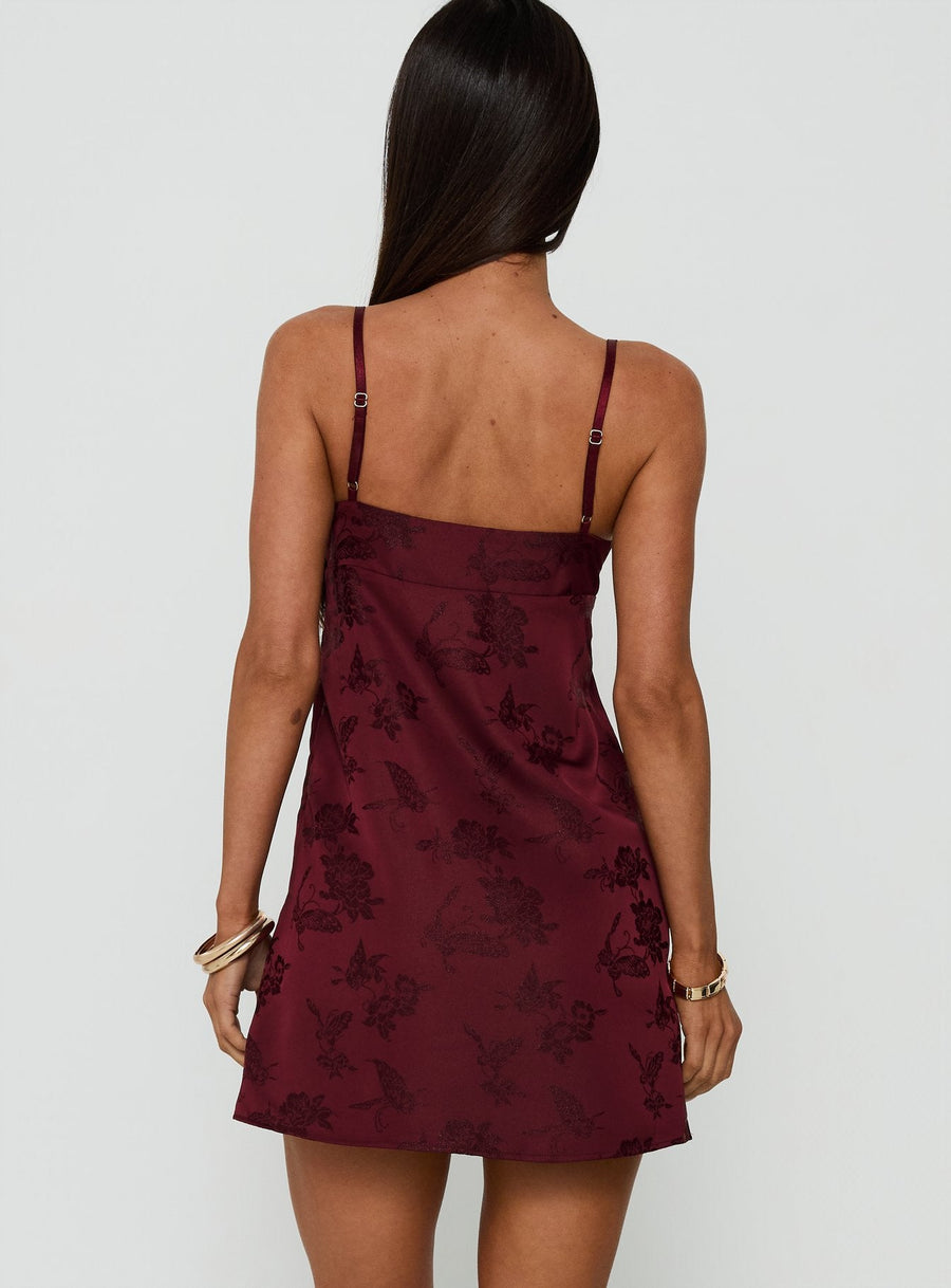 Had Me At Hello Lace Trim Mini Dress Burgundy · photo 4