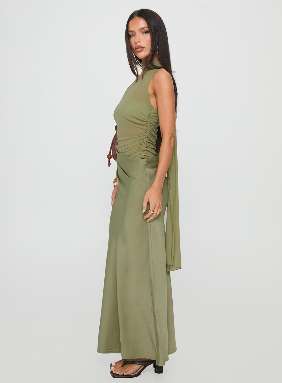 Indiara Halter Mesh Maxi Dress Green · photo 4