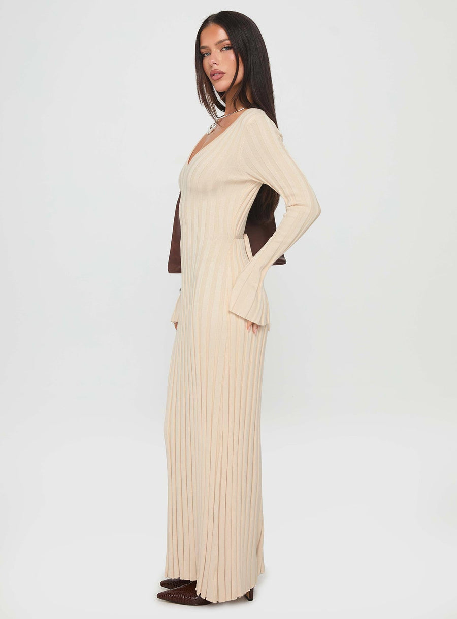 Gratuita Long Sleeve Rib Maxi Dress Cream · photo 4