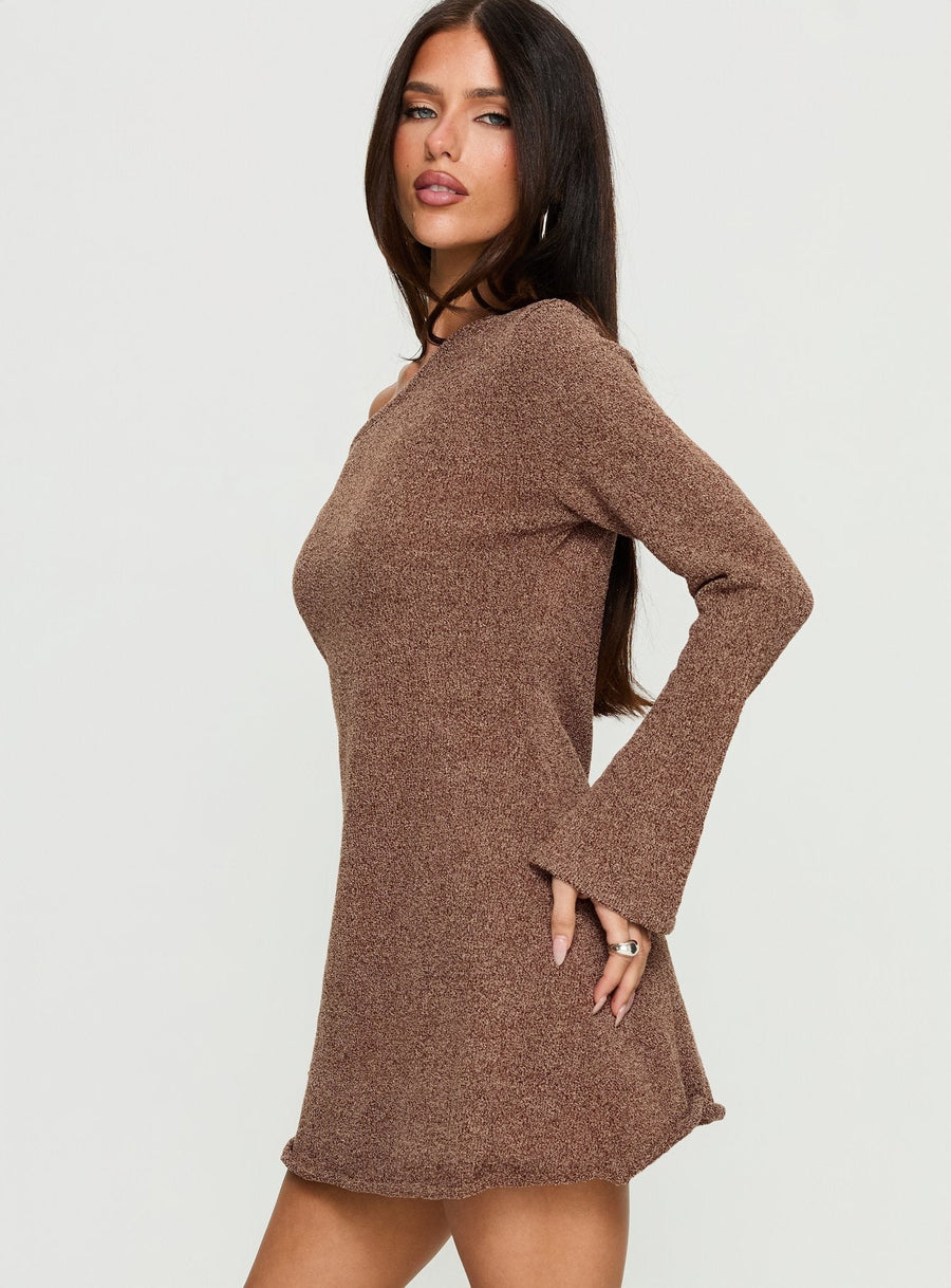 Jaede Off Shoulder Knit Mini Dress Mocha · photo 3