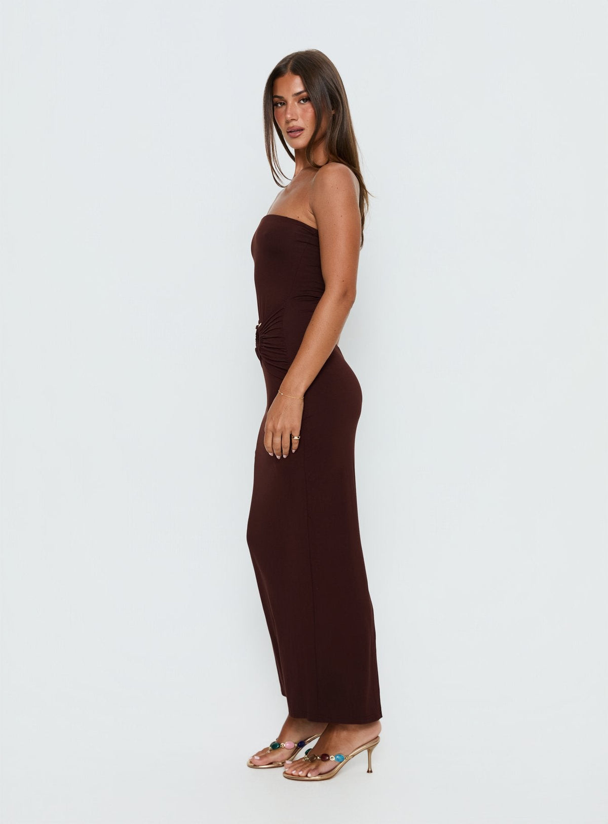 Signature Move Strapless Maxi Dress Chocolate Brown