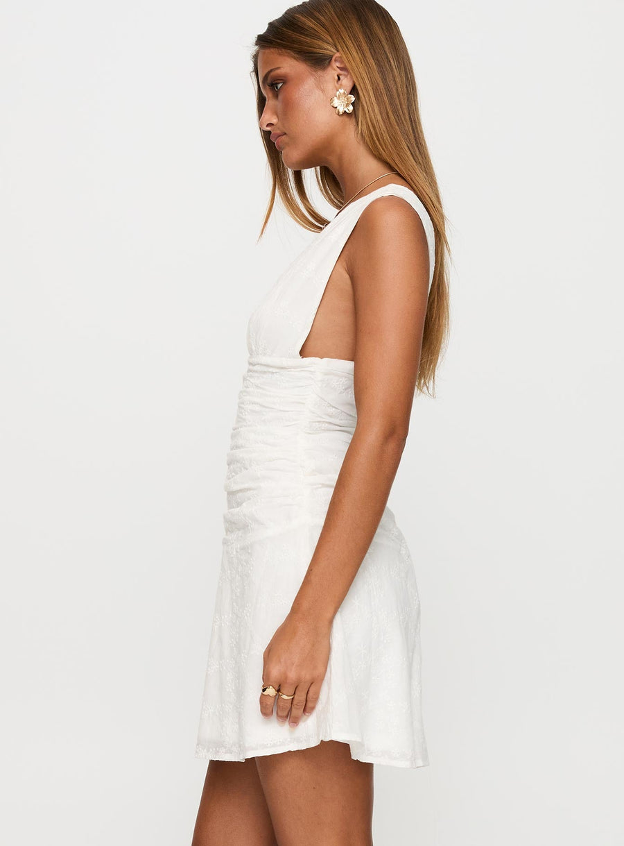 Everelle Ruched Embroidered Mini Dress White · photo 4